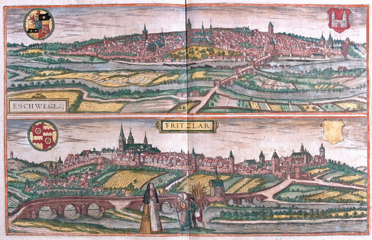 Eschwege a Fritzlar, Německo (rytina od Franz Hogenberg