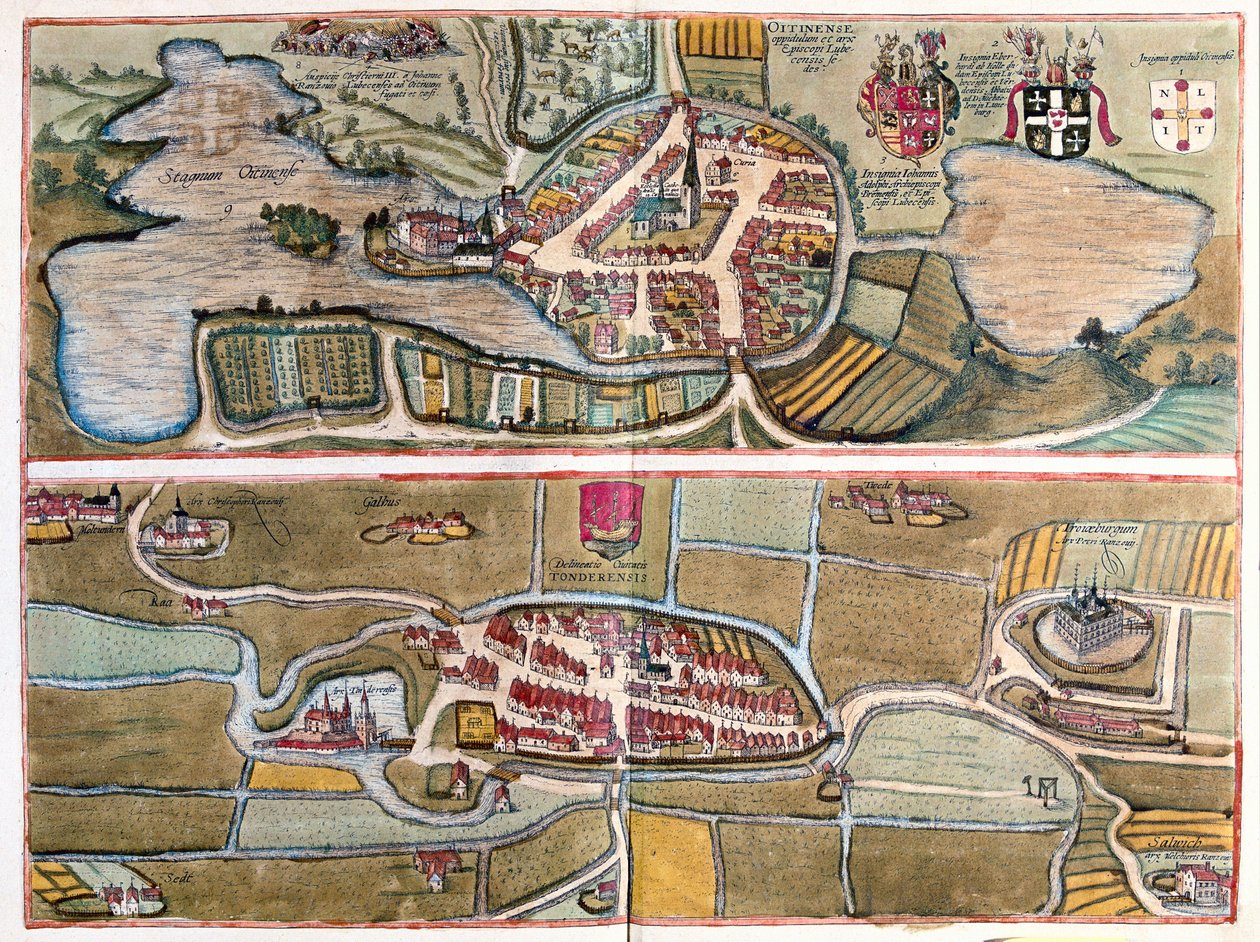 Eutin, Německo a Tonder, Dánsko (rytina od Franz Hogenberg