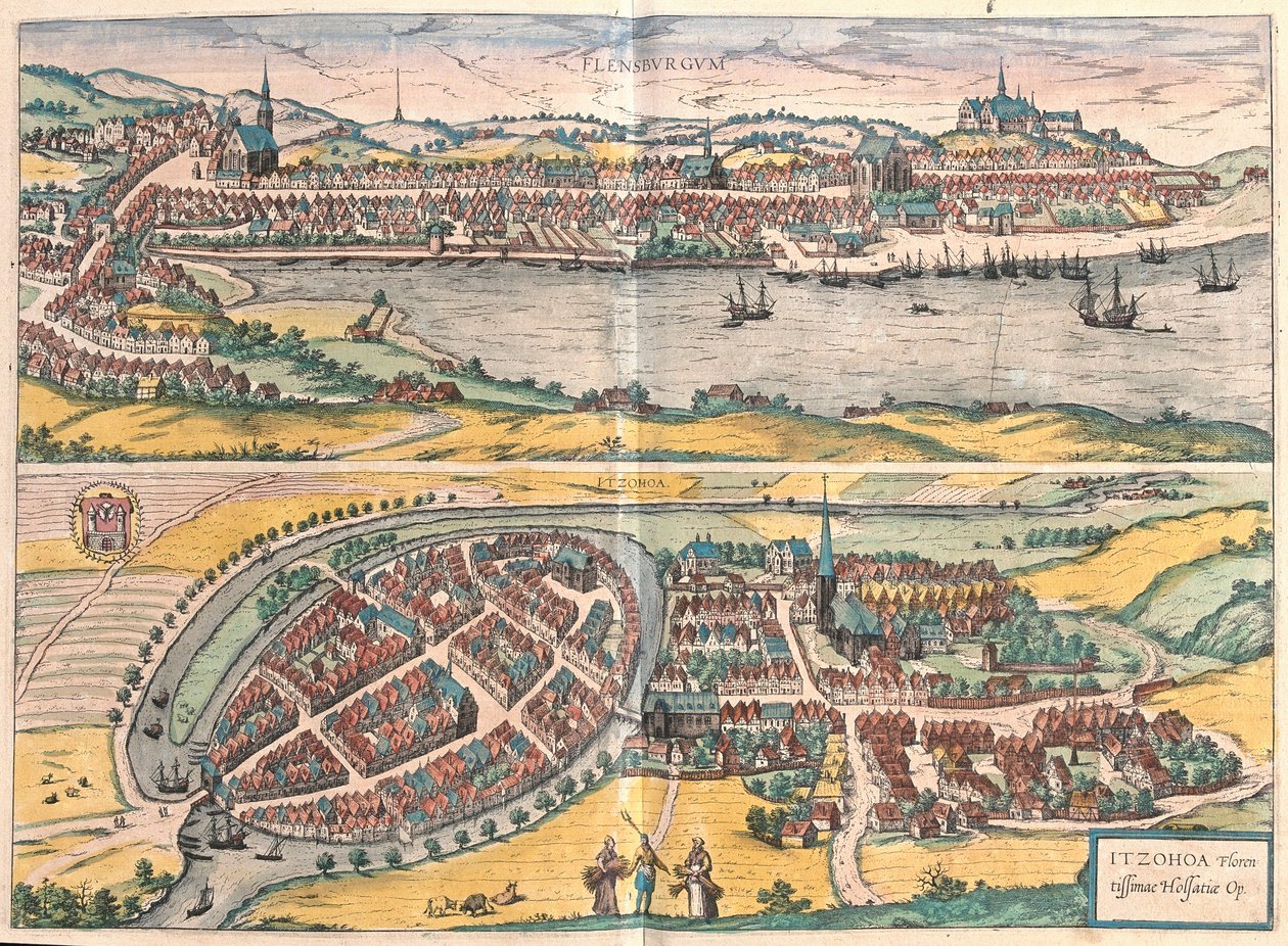 Flensburg a Itzehoe, Německo (rytina od Franz Hogenberg