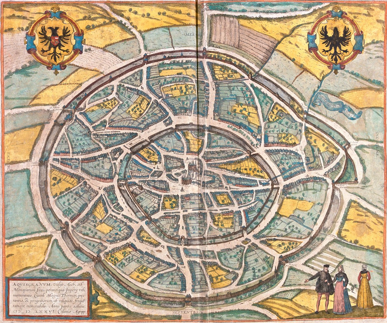 Mapa Cách (Aquisgranum), Německo (lept od Franz Hogenberg