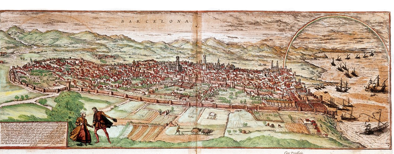 Mapa Barcelony - Španělsko (rytina od Franz Hogenberg
