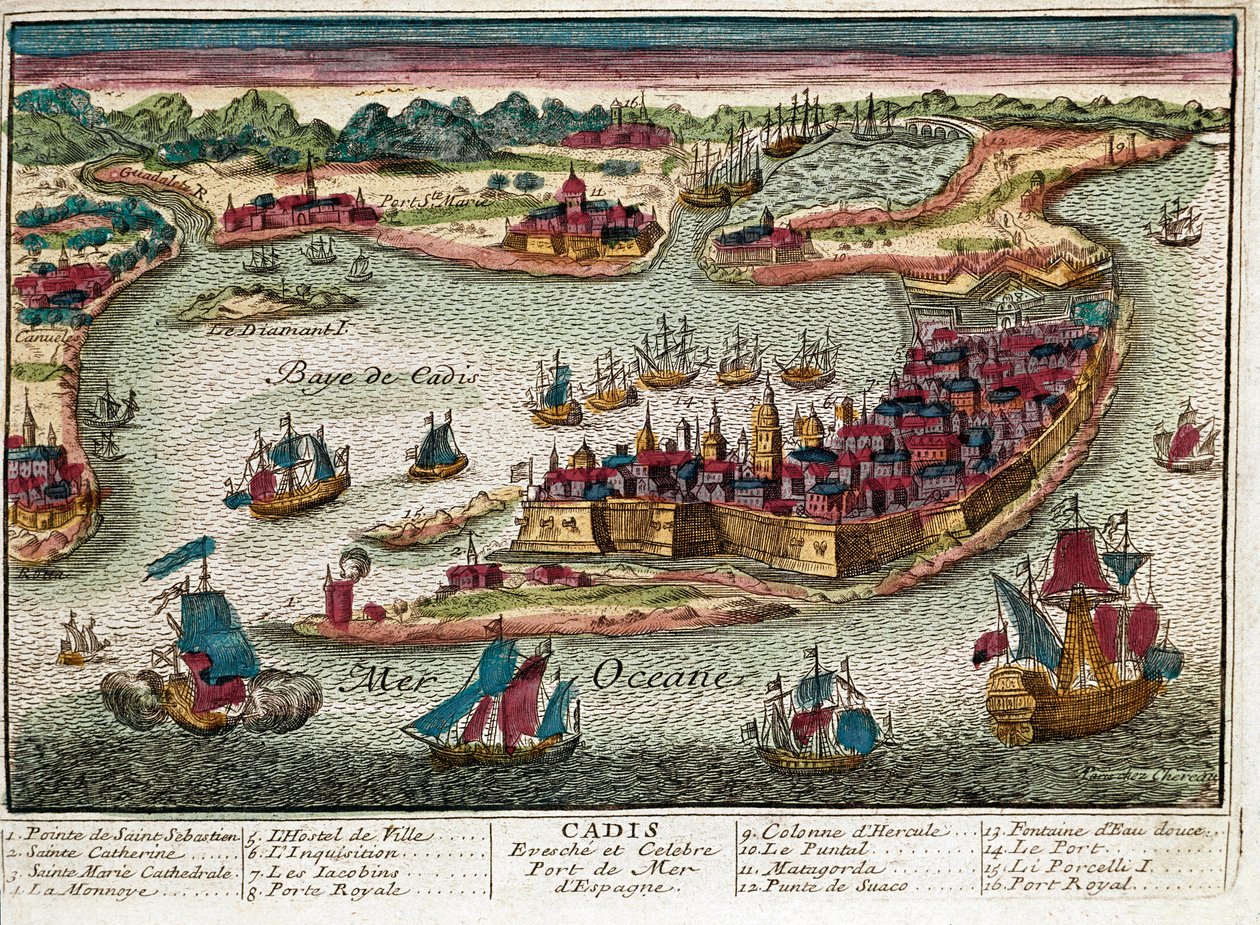 Mapa Cádiz - Španělsko (rytina od Franz Hogenberg