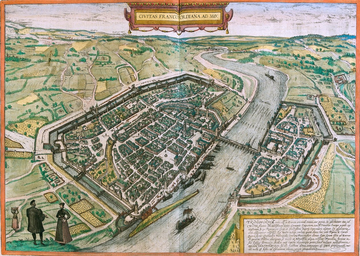 Mapa Frankfurtu (Francofordia), Německo (lept od Franz Hogenberg