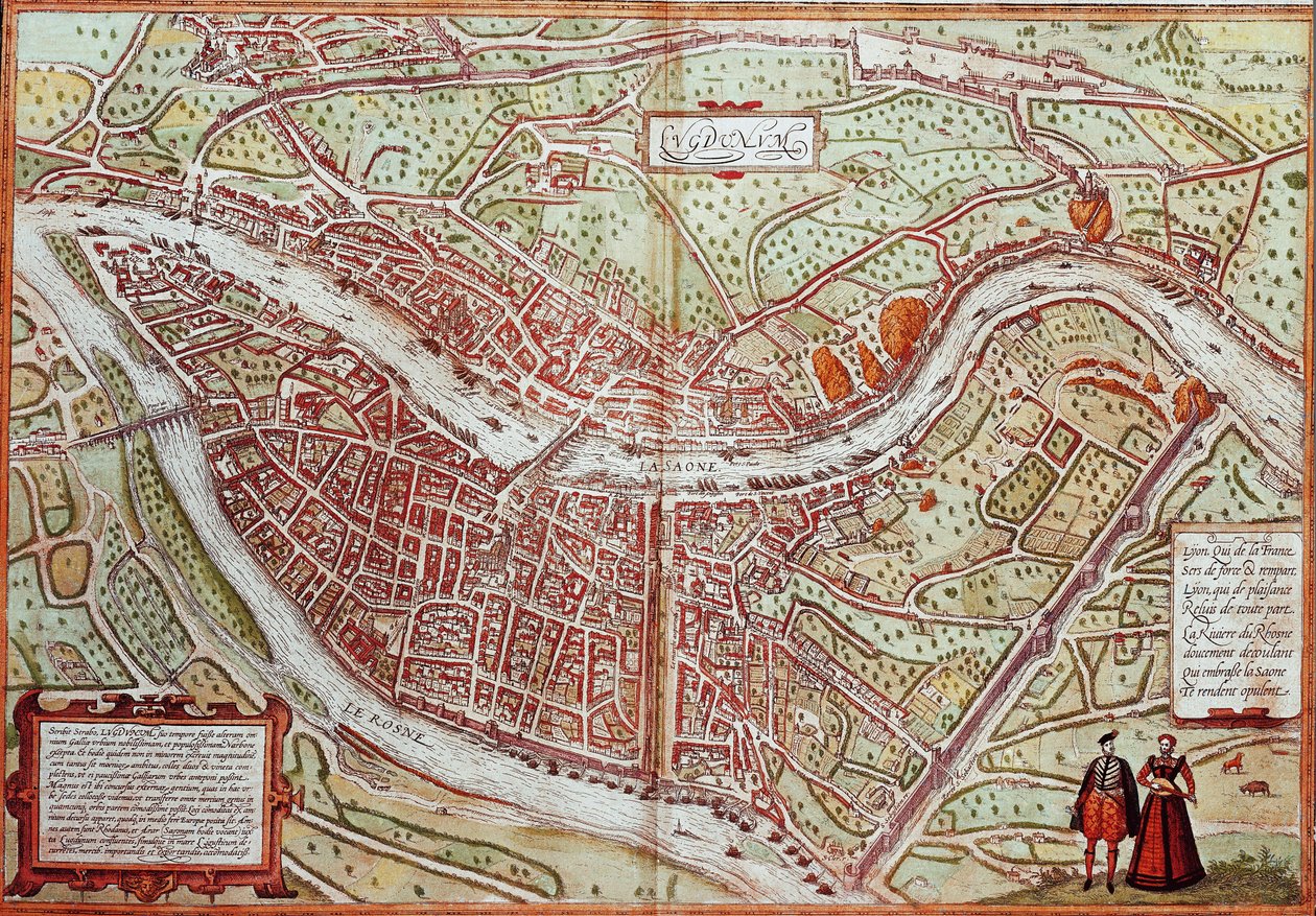 Mapa Lyonu - Francie (rytina od Franz Hogenberg