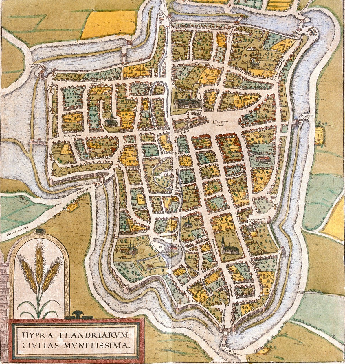 Plan de Ypres (Hypra), Belgie (lept od Franz Hogenberg