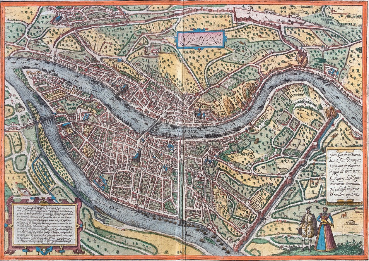 Pohled na Lyon (Lugdunum), Francie (lept od Franz Hogenberg