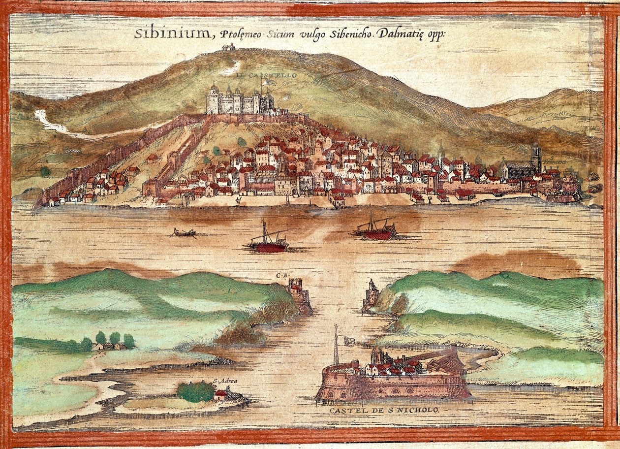 Pohled na Šibenik (rytina od Franz Hogenberg