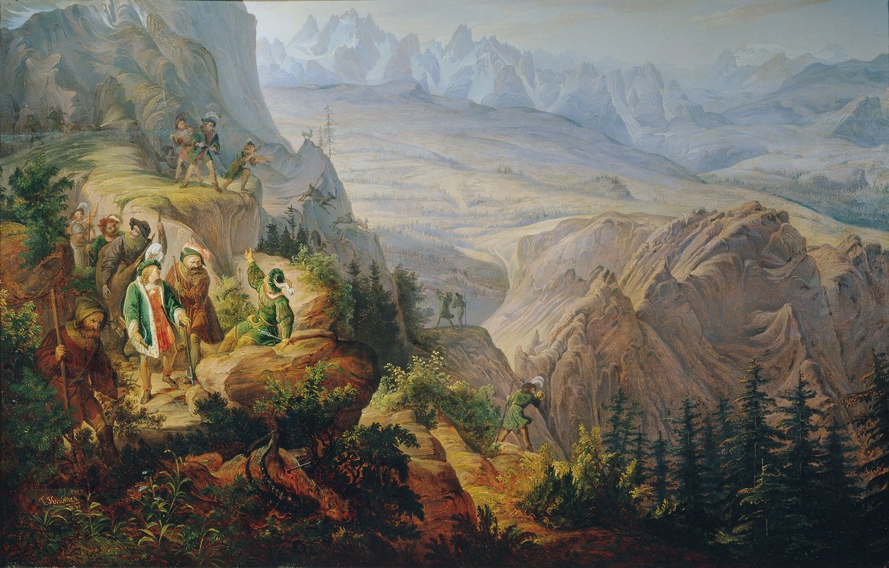 Císař Maxmilián I. (?) lovící kozorožce od Franz Krammer