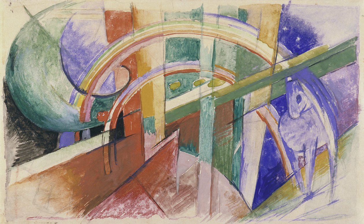 Modrý kůň s duhou od Franz Marc