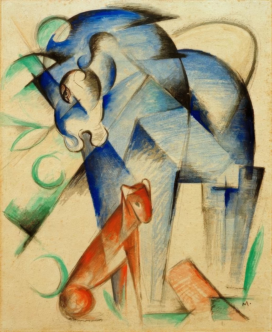 Mýtická zvířata (modrý kůň a červený pes) od Franz Marc
