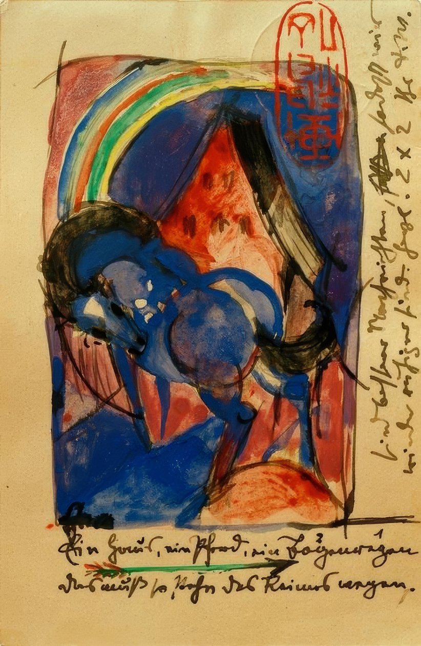 Kůň a dům s duhou od Franz Marc