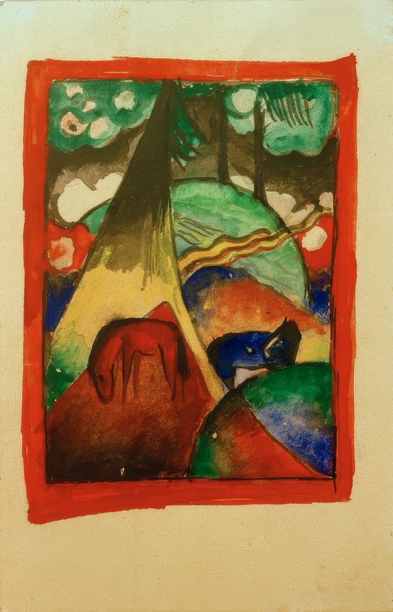 Červený a modrý kůň v krajině od Franz Marc