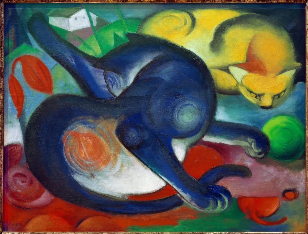Dvě kočky, modrá a žlutá od Franz Marc