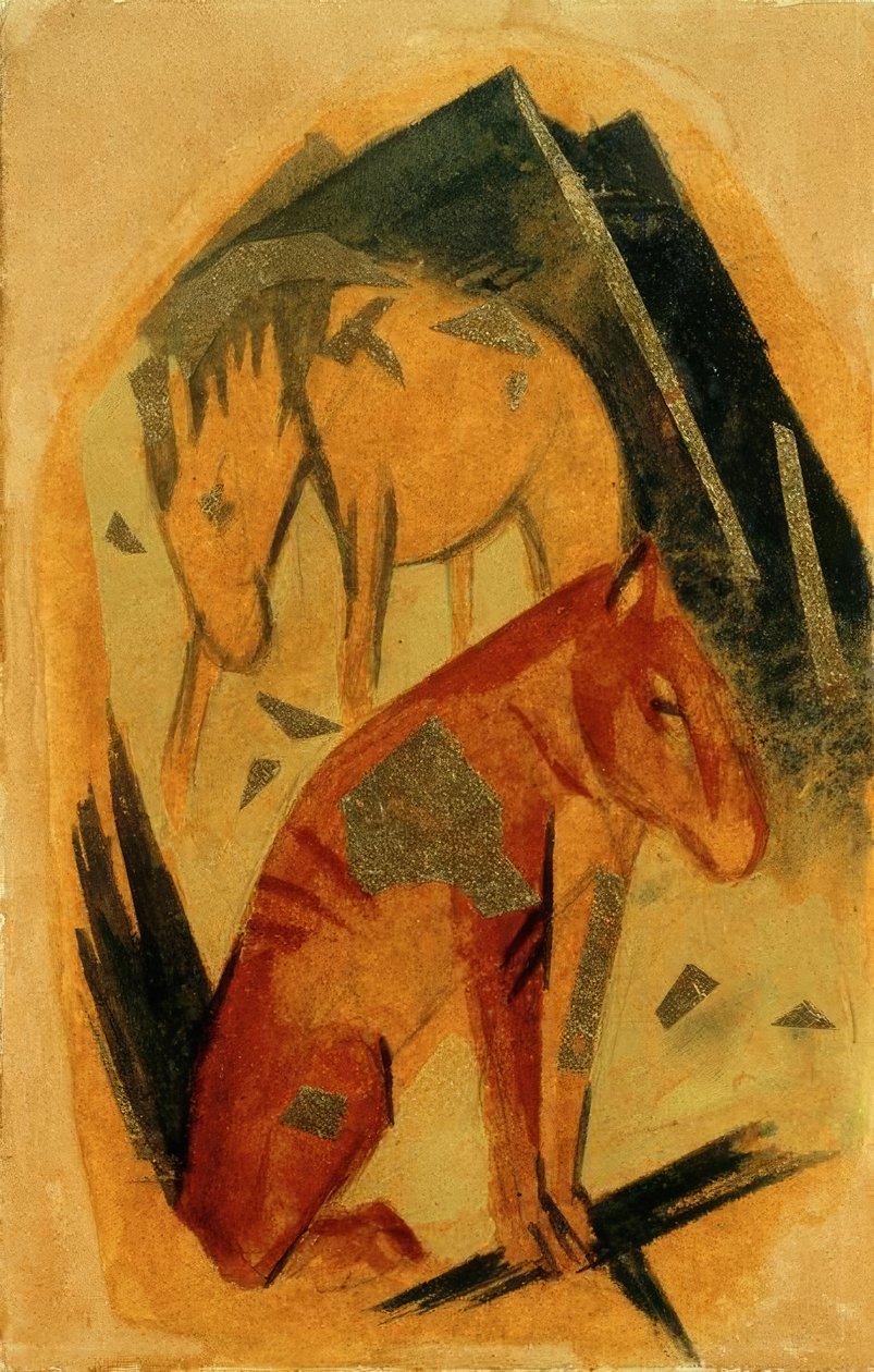 Dva koně před modrou horou od Franz Marc