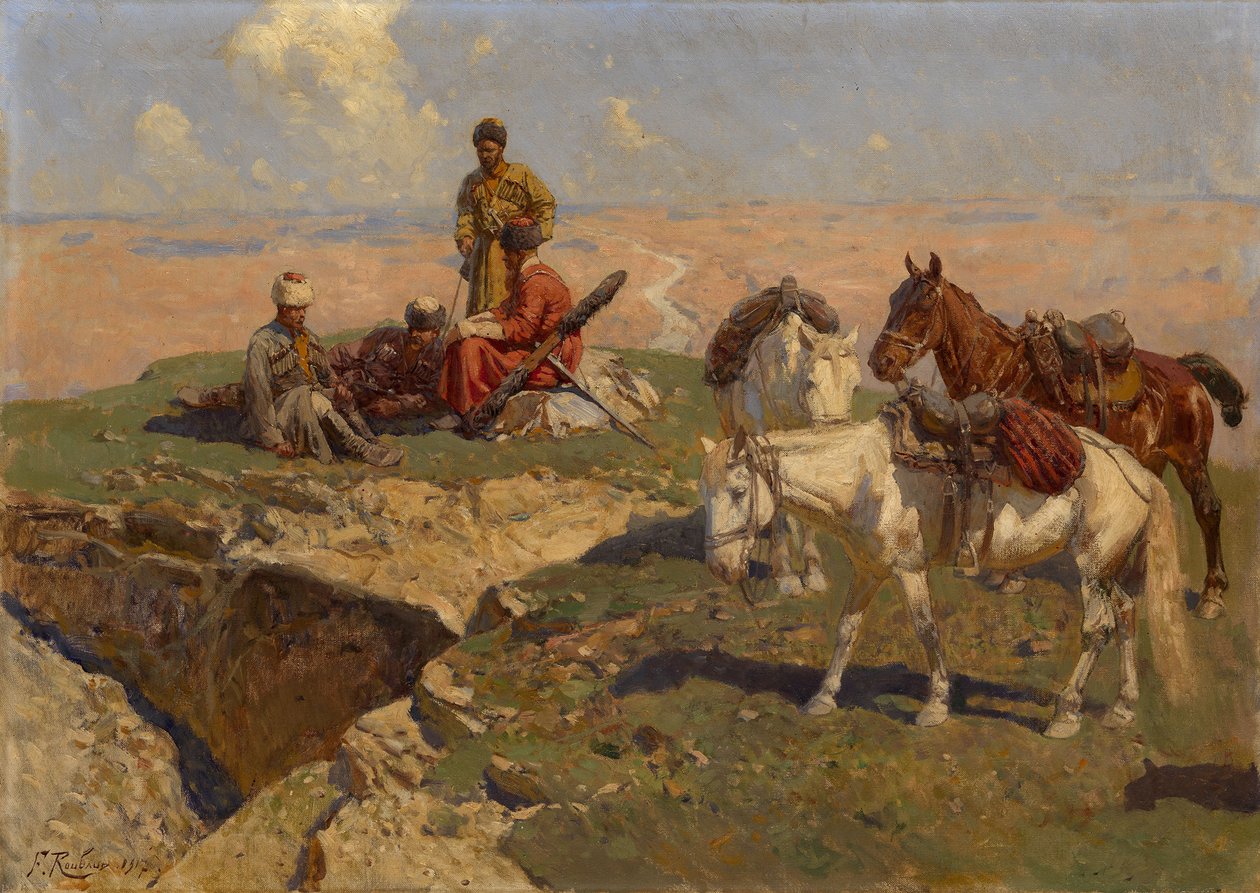 Kavkazští jezdci v klidu, 1917 od Franz Roubaud