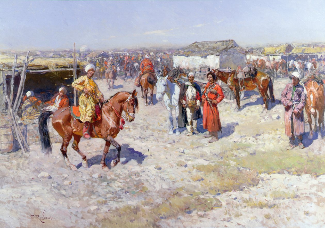 Středoasijský koňský trh od Franz Roubaud