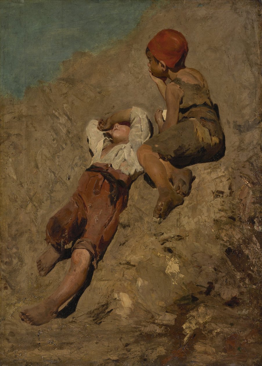 Dva selští chlapci na svahu od Franz von Lenbach