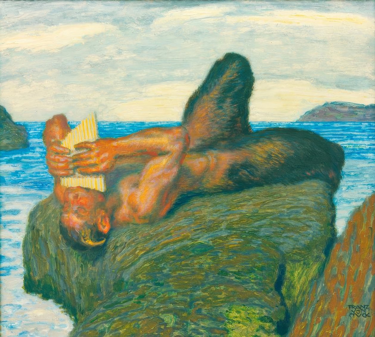 Syrinxblasender Faun am Meer od Franz von Stuck
