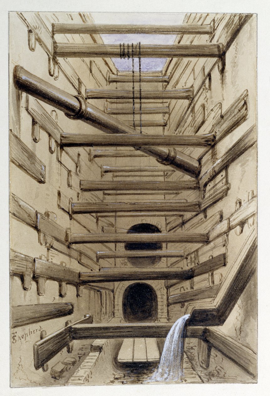 Interiér Fleet Street Sewer, 1845 od Frederick Shepherd