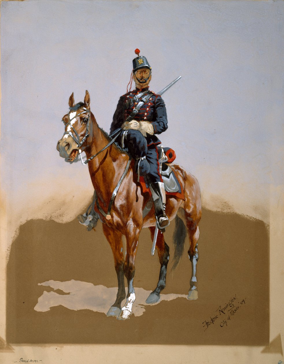 The Gendarme, 1889 (wc, inkoust a kvaš na papíře) od Frederic Remington