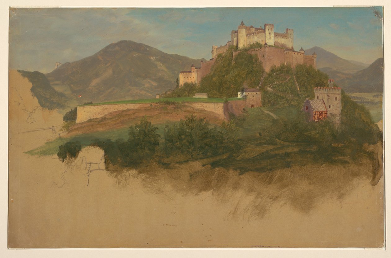Kresba, Zámek ze Salcburku, Rakousko, 1868 od Frederic Edwin Church