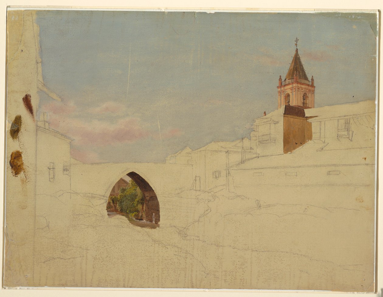 Kresba, pohled na jihoamerické město, 1857 od Frederic Edwin Church
