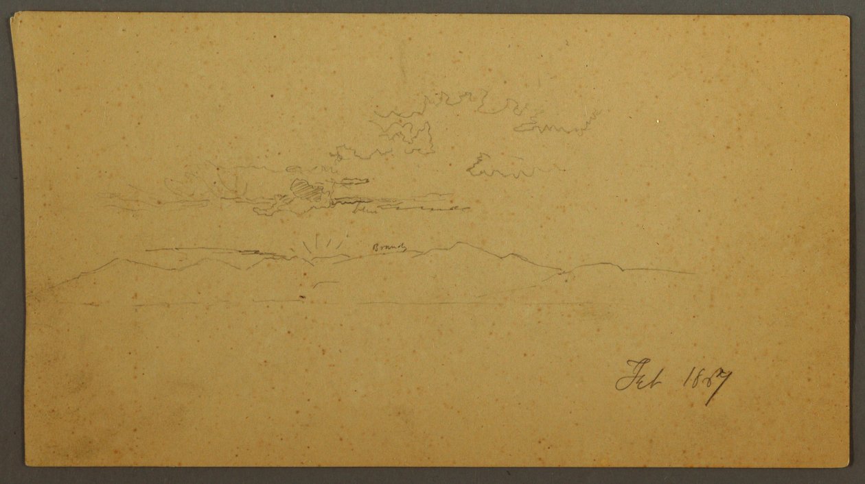 Kresba, Západ slunce za kopci, únor 1867 od Frederic Edwin Church