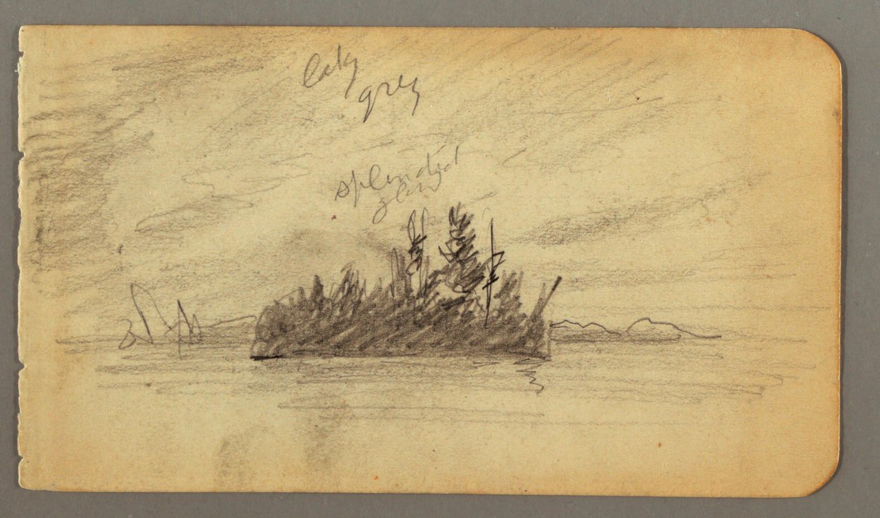 Kresba, Zalesněný ostrov, pravděpodobně 1878 od Frederic Edwin Church