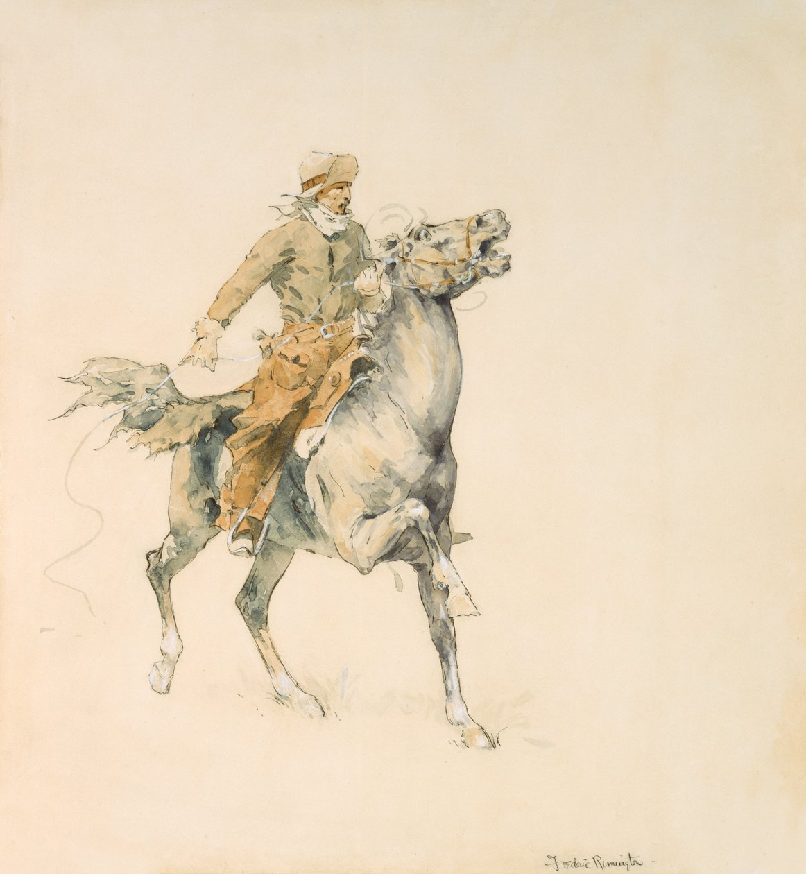 The Cowboy, cca 1897 (wc na papíře) od Frederic Remington