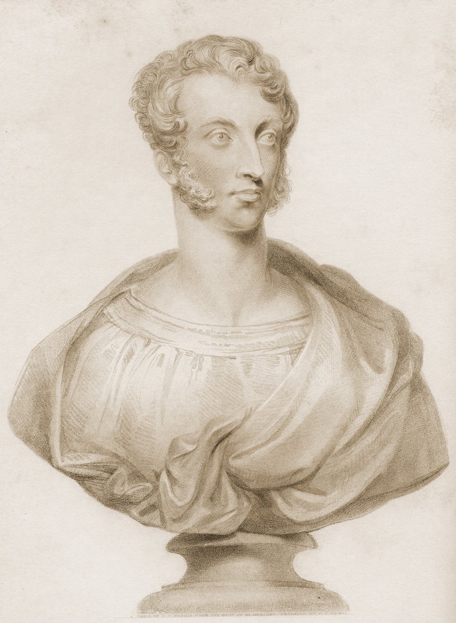 Busta Edwarda George Bulwera-Lyttona (1803-1873), ilustrace z knihy "Poutníci na Rýně", vydané v roce 1838. od Frederick Christian Lewis