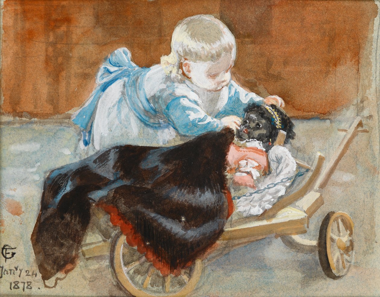 Frederica si hraje s černou panenkou, 1878 (wc na papíře) od Frederick Goodall