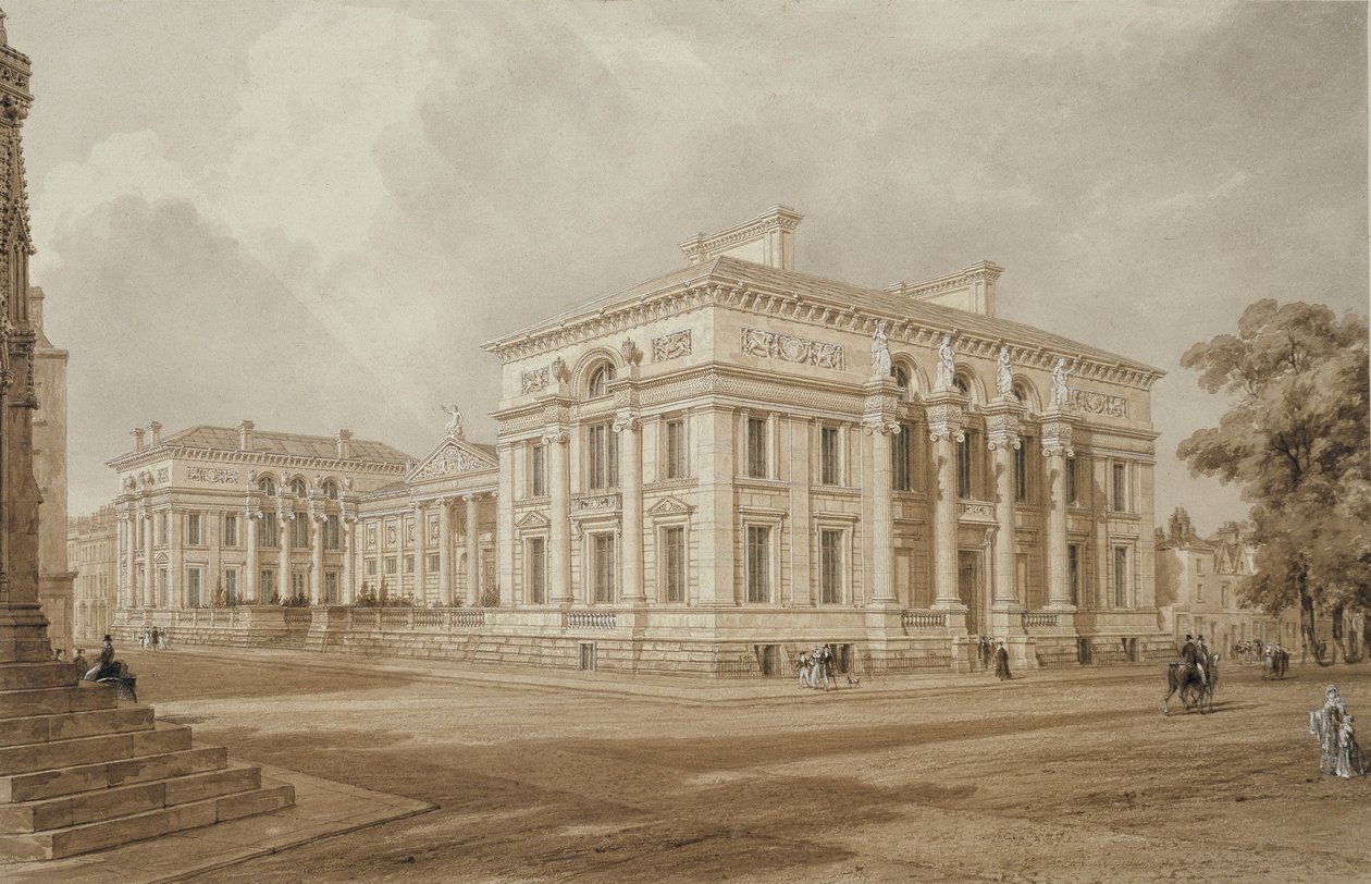 South East View of Taylor Building and University Galleries (akvarel s tělovou barvou přes grafit) od Frederick Mackenzie