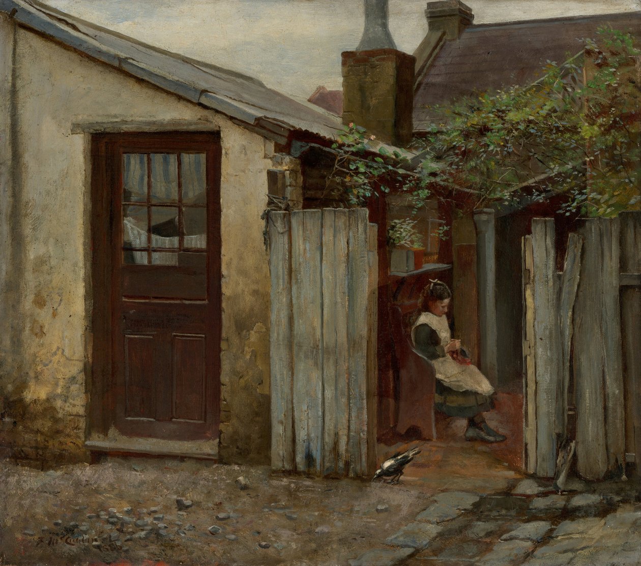 Dívka s ptákem v pekárně King Street od Frederick McCubbin