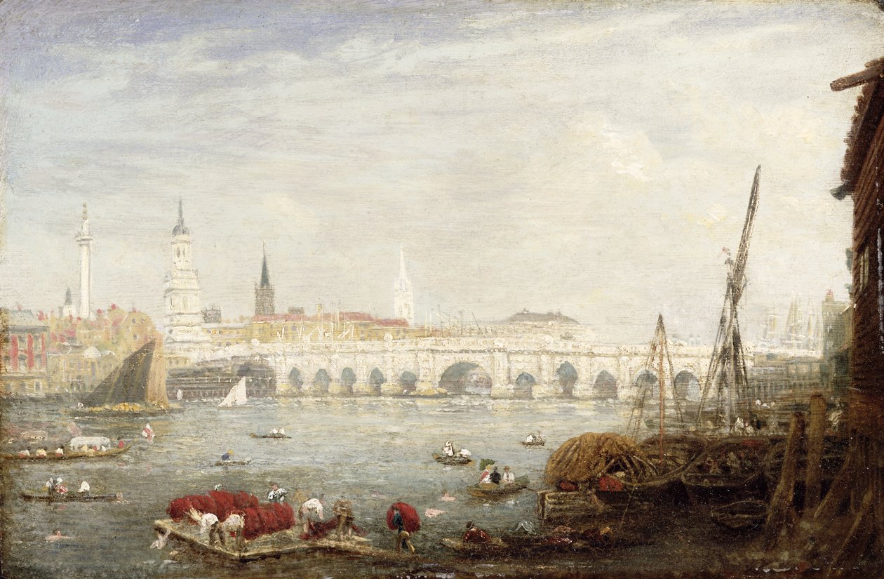 The Monument and London Bridge, c.1820-80 od Frederick Nash