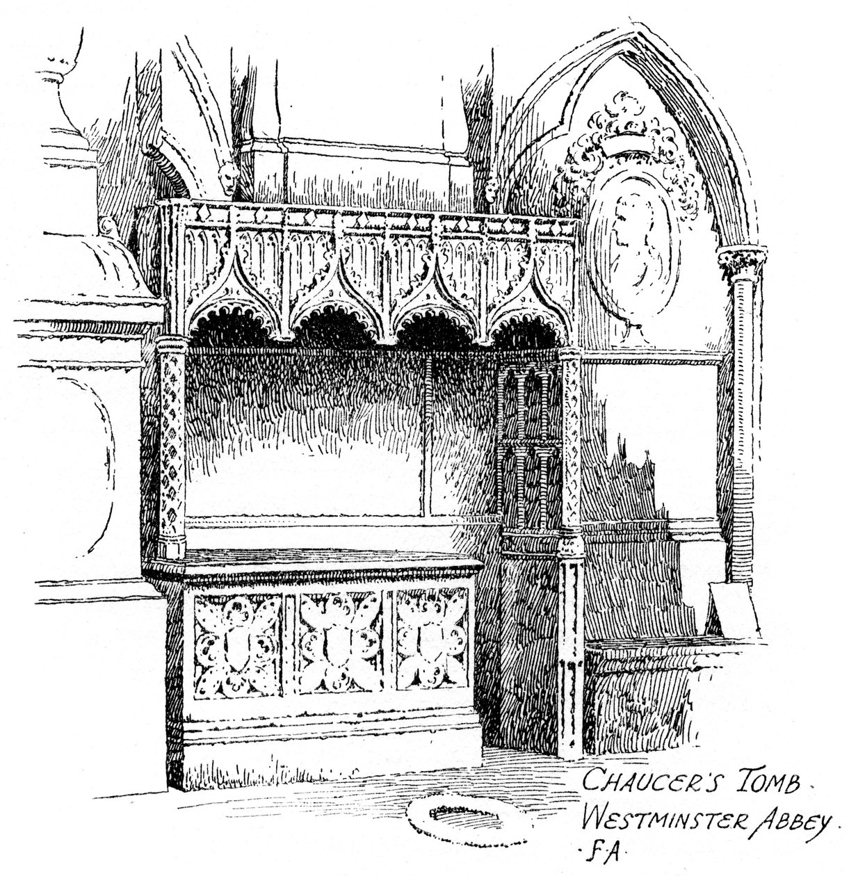 Chaucersova hrobka, Westminster Abbey, Londýn, 1912. od Frederick Adcock