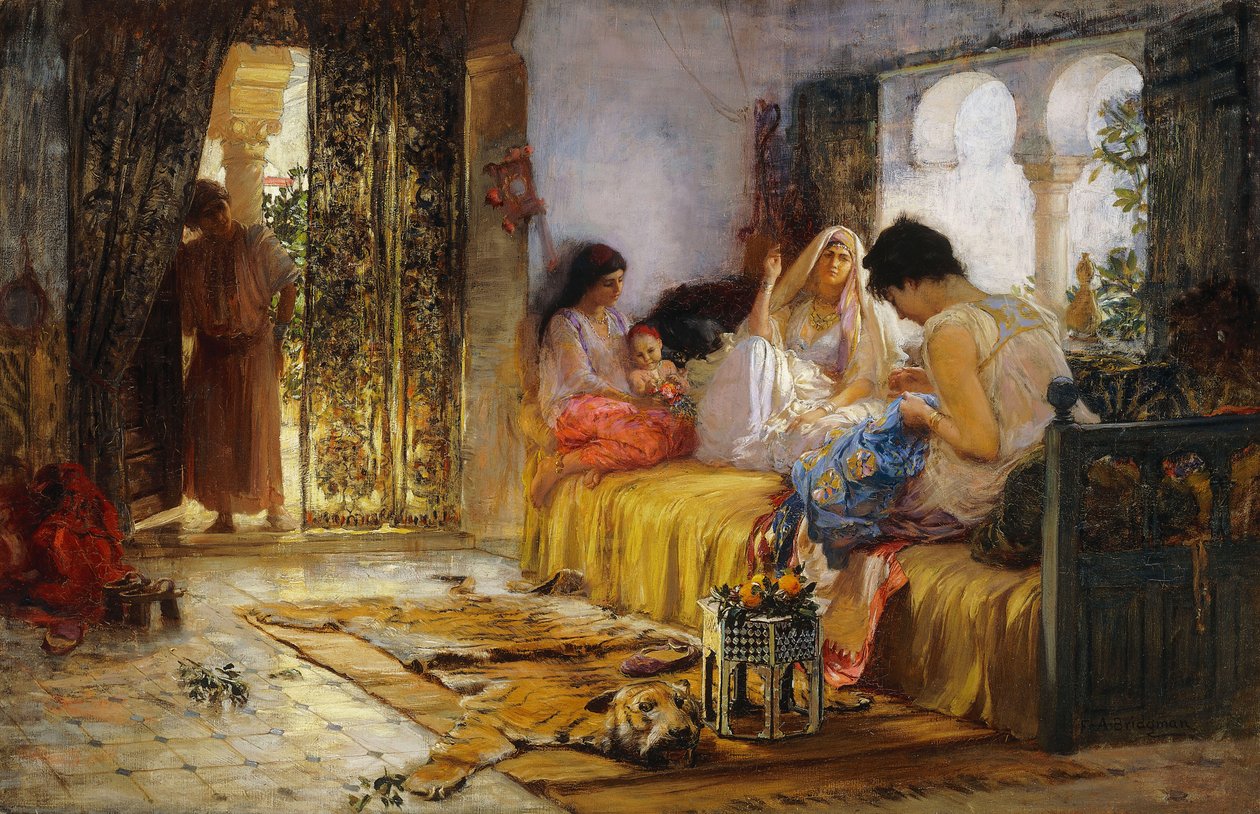 Domácí interiérová scéna, od Frederick Arthur Bridgman