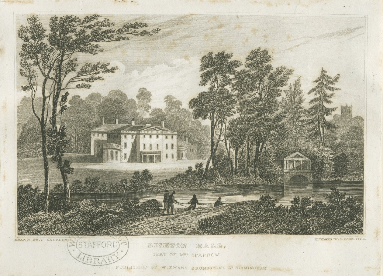 Bishton Hall: rytina, nd [?c1830] od Frederick Calvert