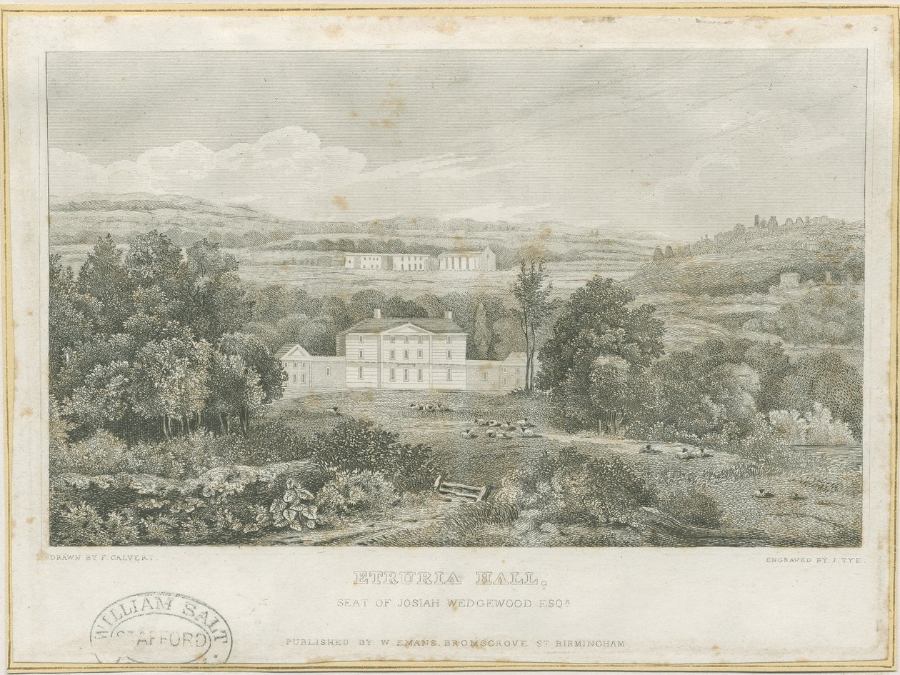 Etruria Hall: rytina, nd [c 1830] (tisk) od Frederick Calvert