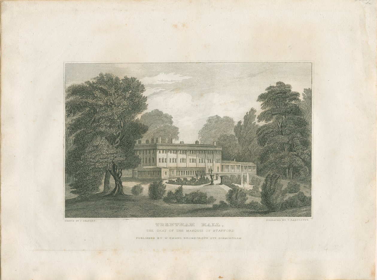 Trentham Hall: rytina, nd [c 1830] (tisk) od Frederick Calvert