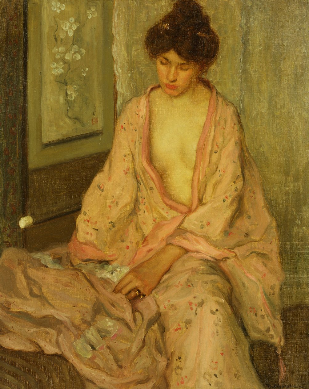 Růžové kimono od Frederick Carl Frieseke