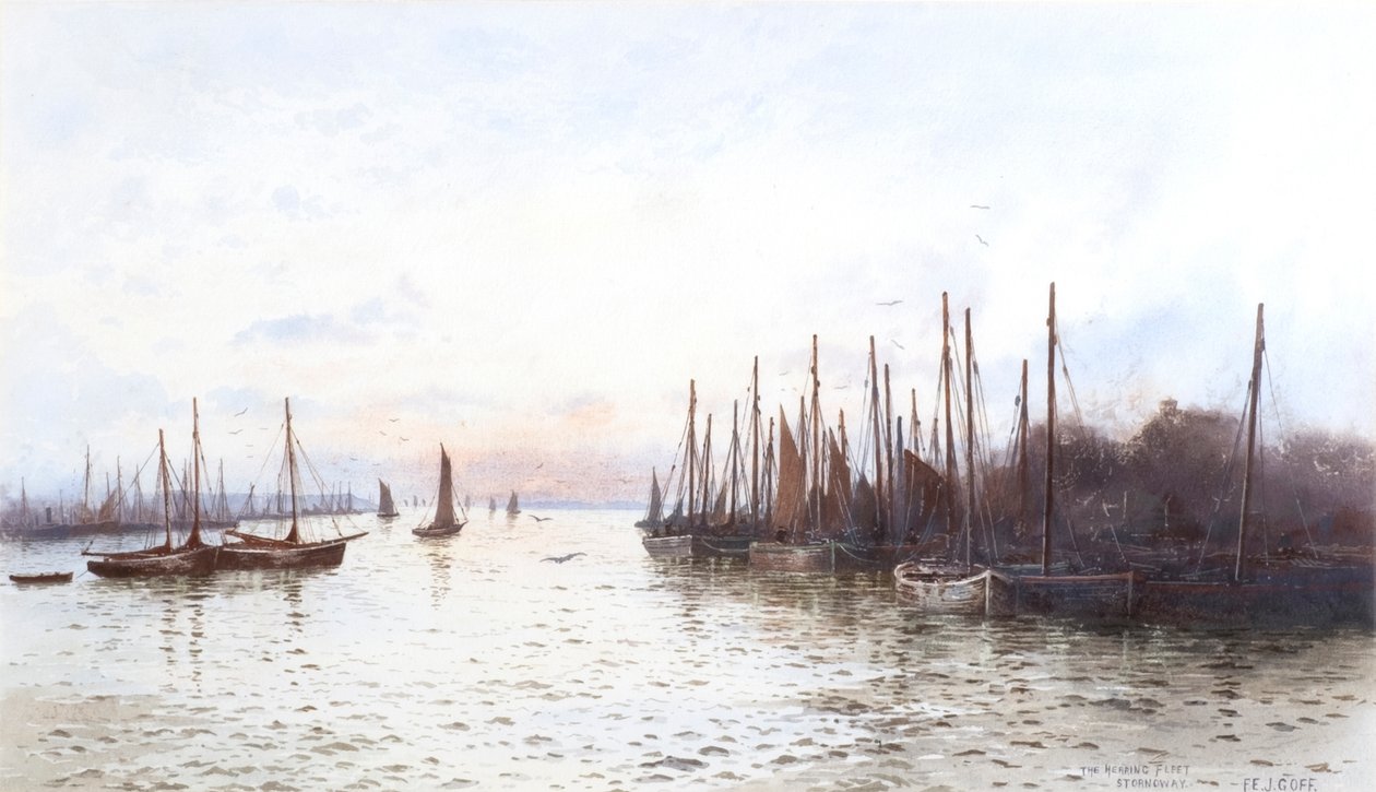 Flotila sleďů, Stornoway (akvarel) od Frederick E.J. Goff