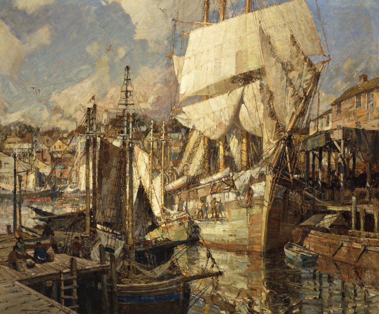 Solná loď Cádiz, přístav Gloucester od Frederick John Mulhaupt