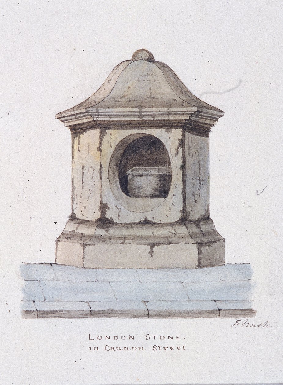 London Stone, Cannon Street, Londýn, c1816 od Frederick Nash