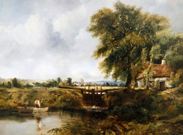 Dedham Lock (olej na plátně) od Frederick Waters Watts