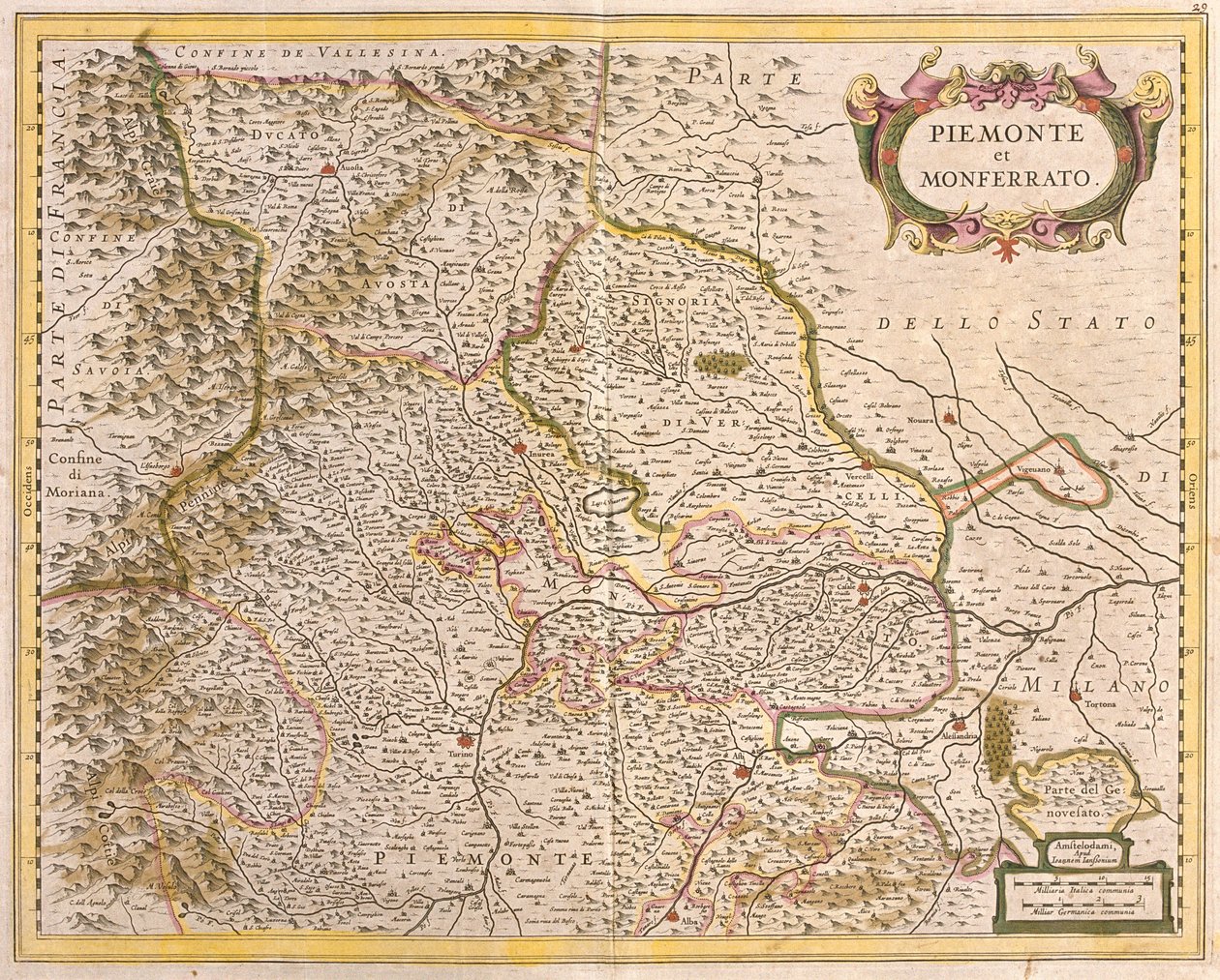 Mapa Piemontu (Itálie) (lept od Frederick de Wit