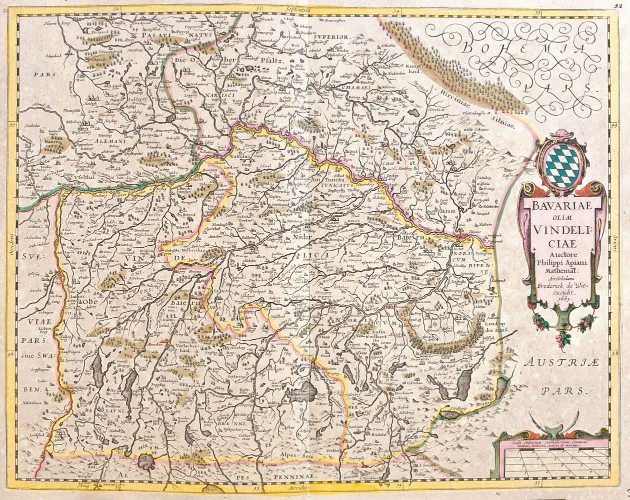 Mapa Baviere (Německo) (lept od Frederick de Wit