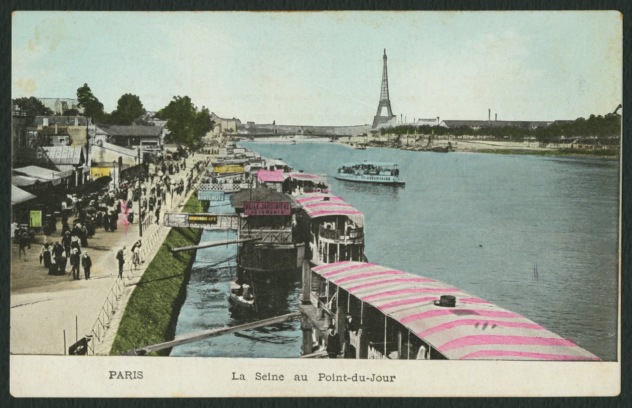 Pohlednice zobrazující řeku Seinu v Point-du-Jour, kolem roku 1900 (barevná černobílá fotografie) od French Photographer