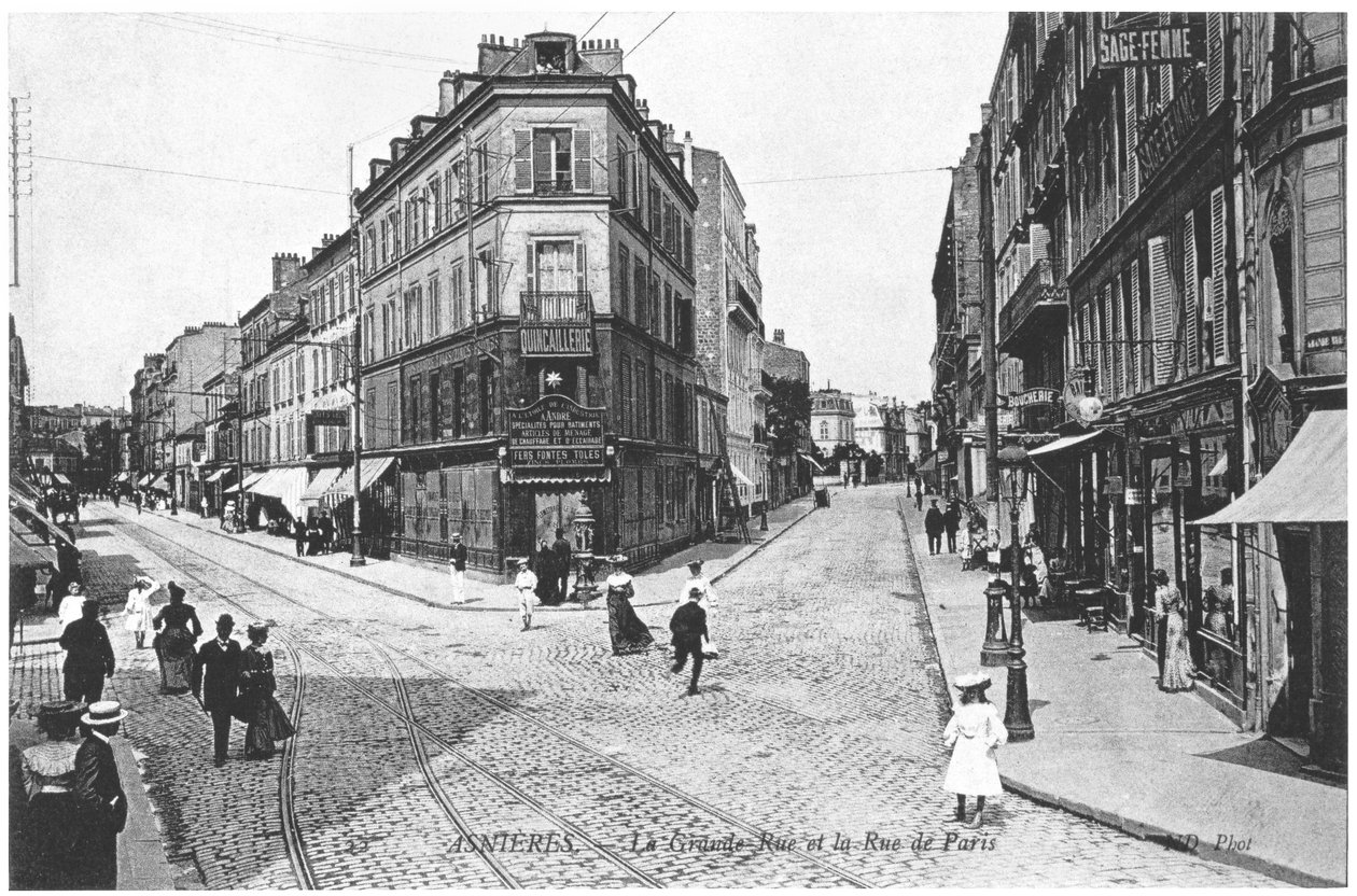 Pohled na Asnieres, Grande Rue a Rue de Paris, c.1900 od French Photographer