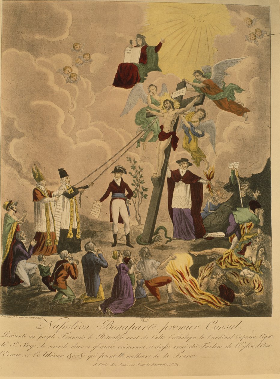 Alegorie o znovunastolení katolického náboženství ve Francii v roce 1802 za Napoleona Bonaparta jako prvního konzula, 1802 od French School