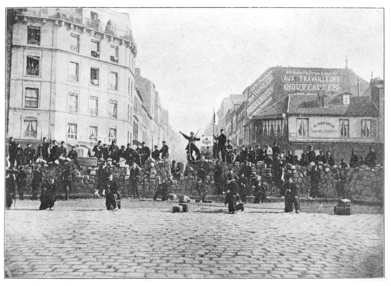 Barikáda ve Faubourg Saint-Antoine během komuny, 18. března 1871 od French School